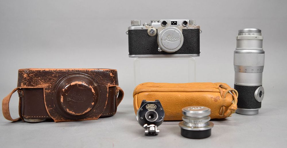 Lot 357: Leica IIIf Rangefinder Camera, 3 Leitz Lenses