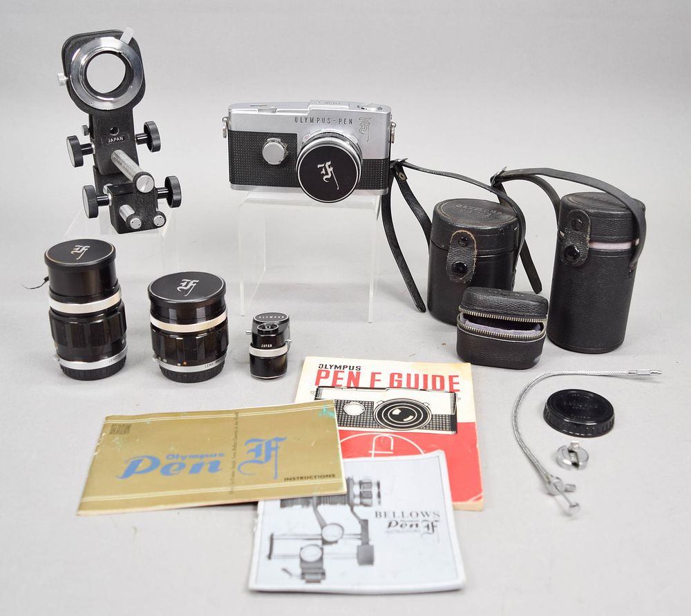 Lot 358: Olympus Pen-F Camera With Lenses & Accessories