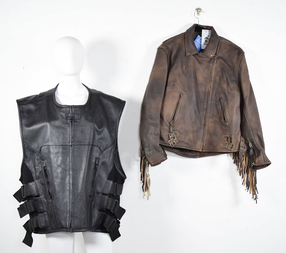Lot 371: Leather Motorcycle Jacket & Vest