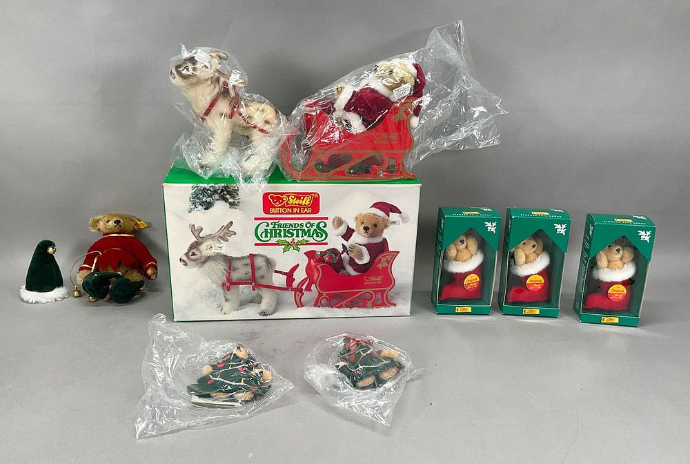 Lot 168: 7 Steiff Christmas Bears & Ornaments
