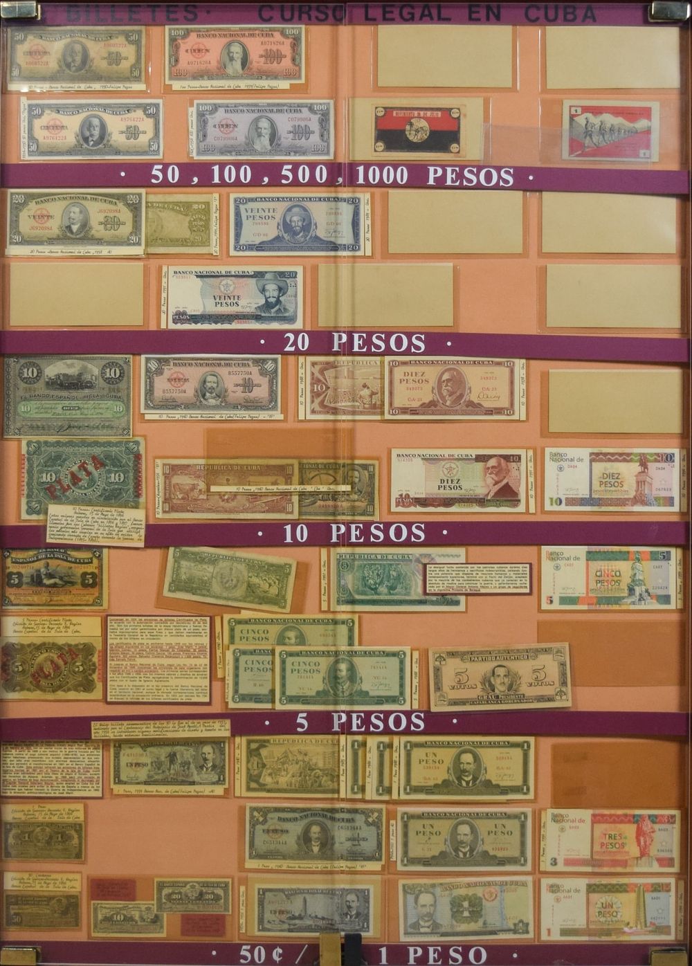 Lot 252: Cuban Currency Display 1890s-1990s