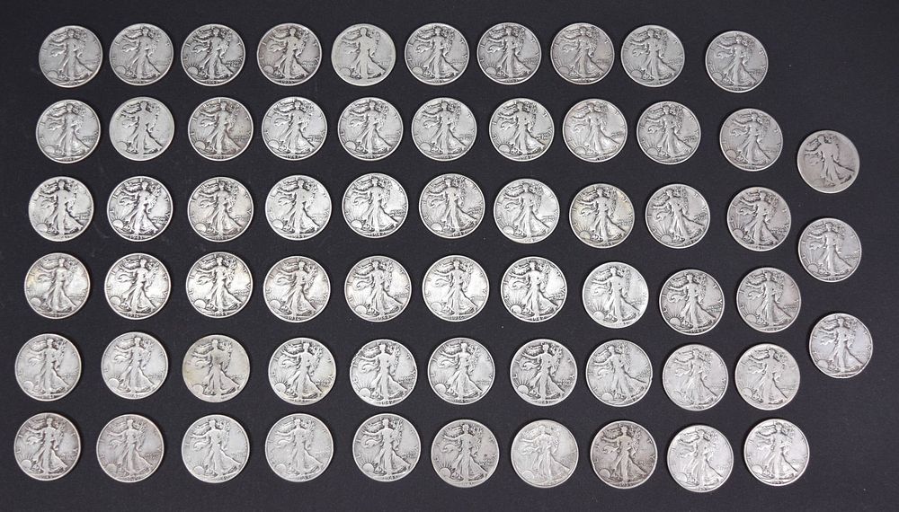 Lot 253: 63 Walking Liberty Silver Half Dollars