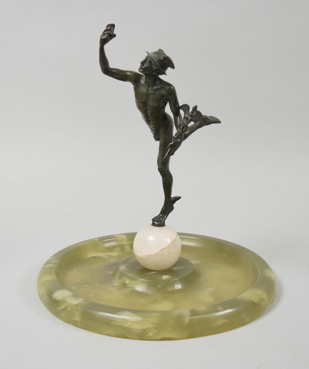 Lot 304: After Giambologna Bronze & Onyx Ashtray Mercury