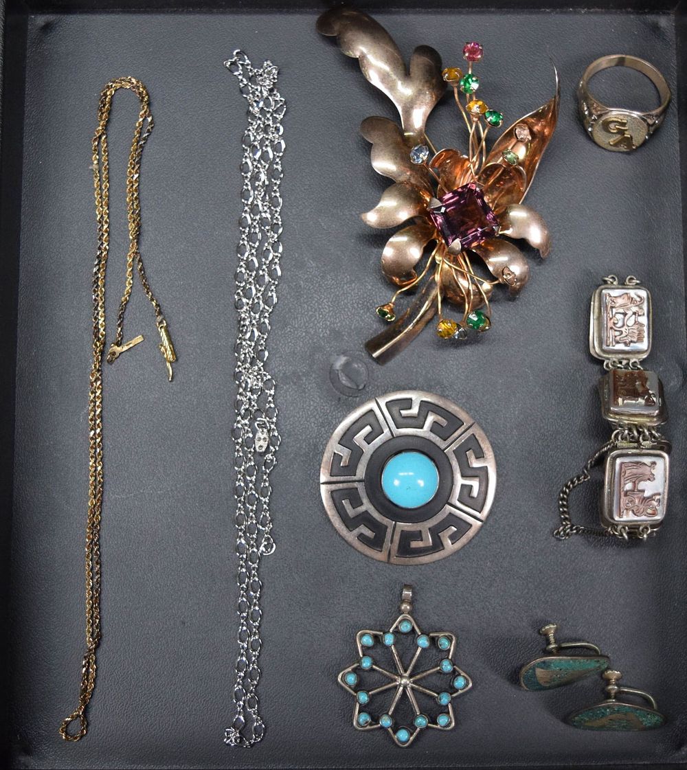 Lot 315: Lot of 14k Gold, Sterling & 800 Silver Jewelry