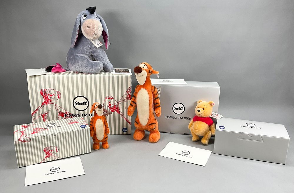 Lot 406: 4 Steiff Disney Winnie the Pooh, Eeyore & Tigger