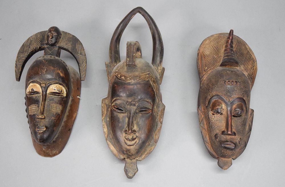 Lot 154: 3 African Wooden Masks Yaure & Baule Cote d'Ivoire