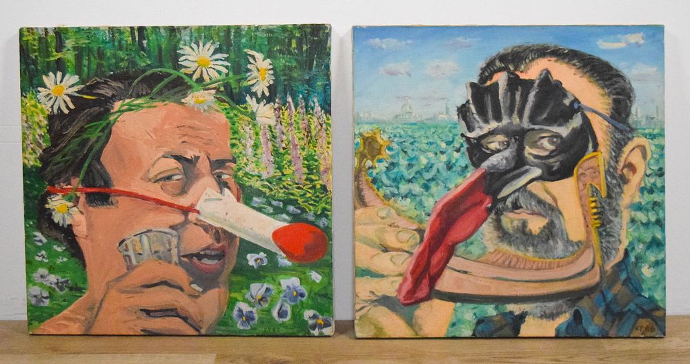 Lot 277: 2 Charles Parness Oils on Canvas Masks