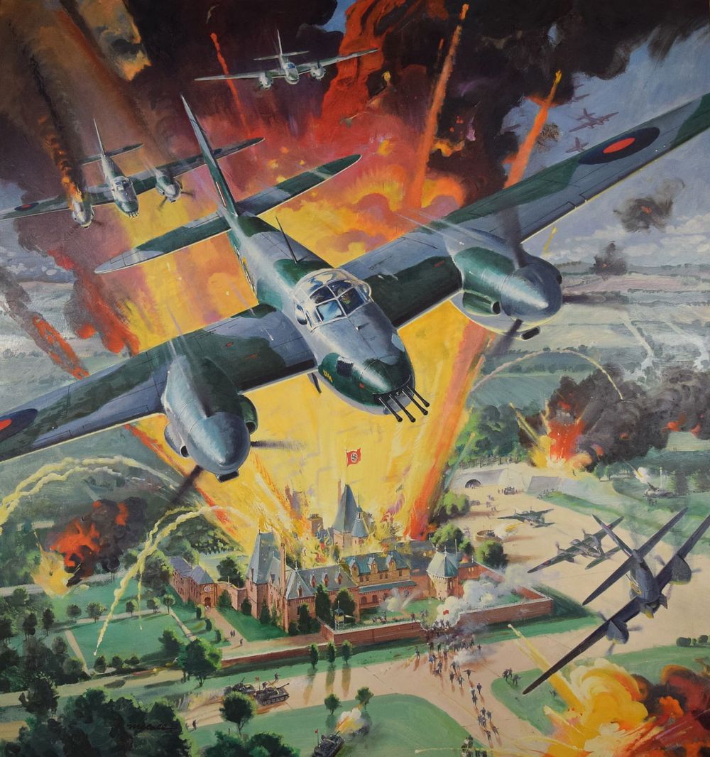 Lot 278: Robert T. McCall Oil on Masonite Mosquito Squadron
