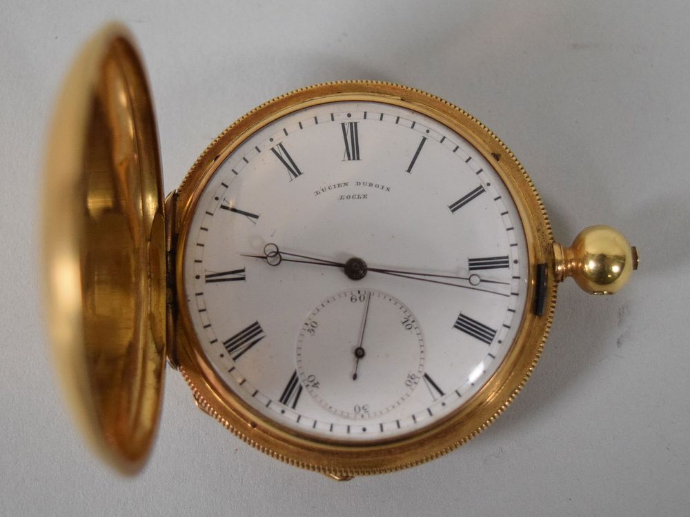 Lot 312: Lucien Dubois 18k Gold Hunter Keywind Pocket Watch