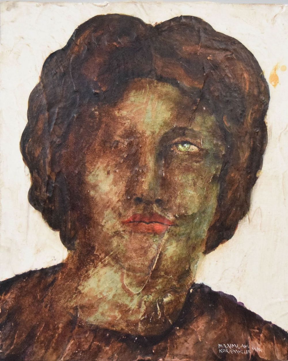 Lot 378: Massimiliano Kornmuller Encaustic on Wood Portrait