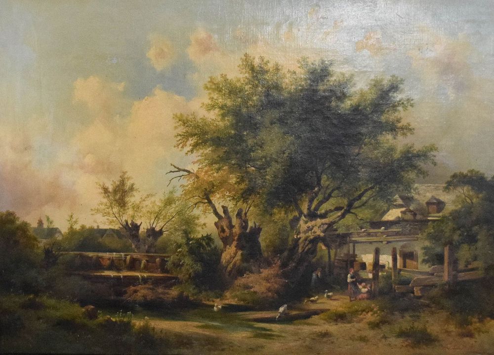 Lot 385: Signed Manfried Oil on Canvas Homestead Scene
