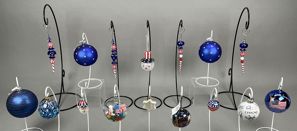 Lot 401: 16 Patriotic Ornaments Most No Tags - Radko Delft