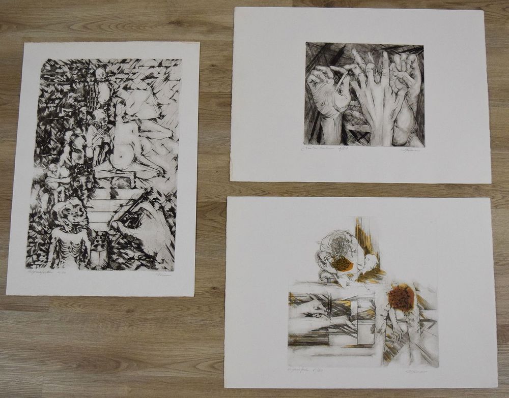 Lot 414: 3 Signed Etchings