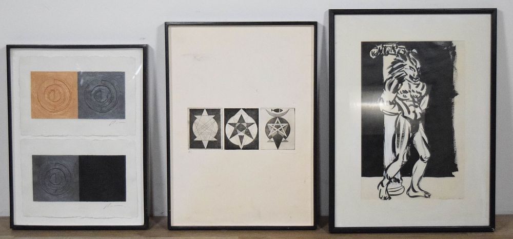 Lot 418: 3 Piece Art Lot Ink, Mixed Media, Etching
