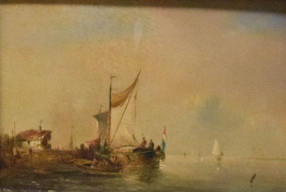 Lot 423: Oil on Wood Panel Harbor Scene