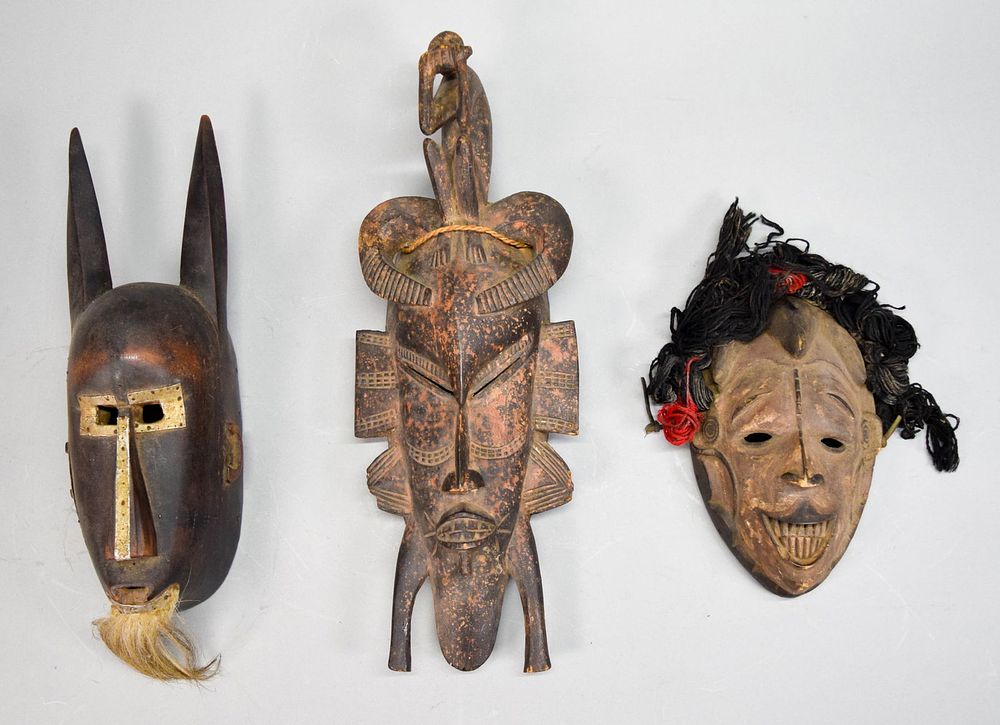 Lot 172: 3 West African Masks Bamana, Senufo, Igbo