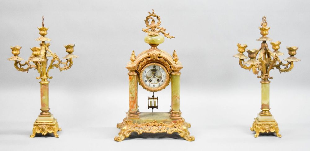 Lot 203: 3 Piece Gilbert Onyx Clock Set