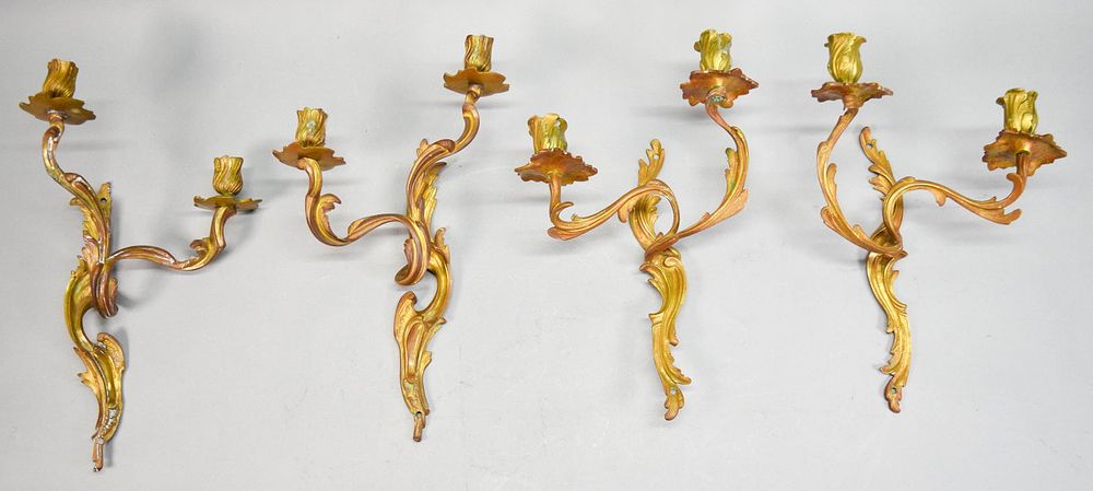 Lot 205: 4 French Gilt Bronze Sconces Louis XV Style