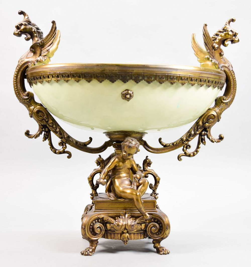Lot 209: Gilt Bronze & Porcelain Figural Center Bowl
