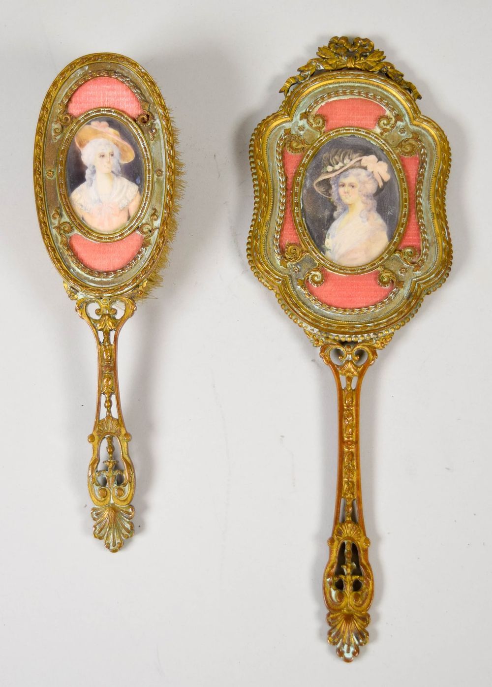 Lot 236: 2 Piece Gilt Metal Dresser Set With Portraits