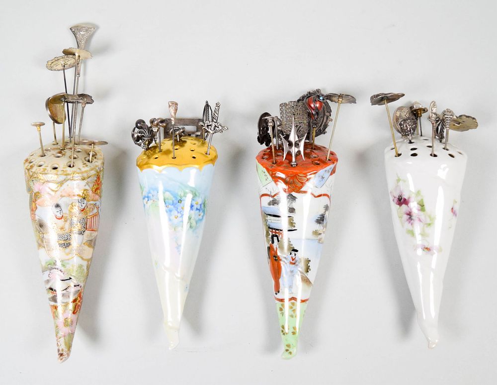 Lot 242: 36 Vintage Sterling Hatpins With Porcelain Holders