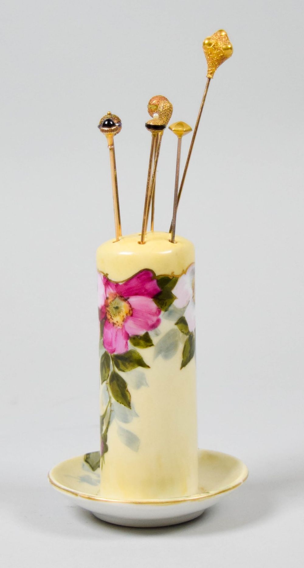 Lot 243: 7 Vintage 10k and 14k Gold Hatpins With Holder