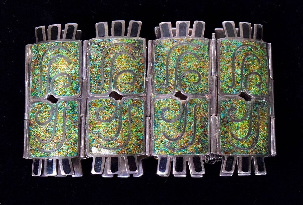 Lot 257: Margot de Taxco Sterling & Enamel Bracelet