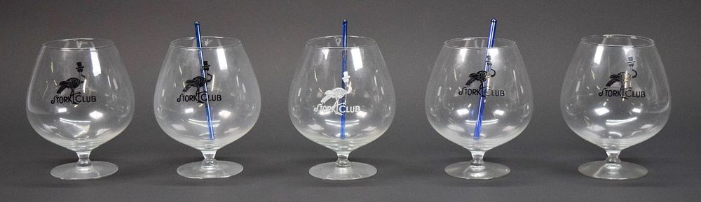 Lot 280: 5 Stork Club Brandy Snifters With Swizzle Sticks