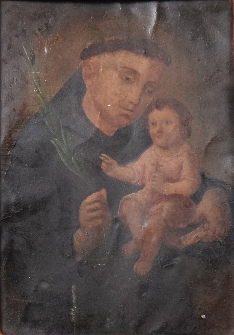 Lot 304: Mexican Oil on Tin Retablo San Antonio