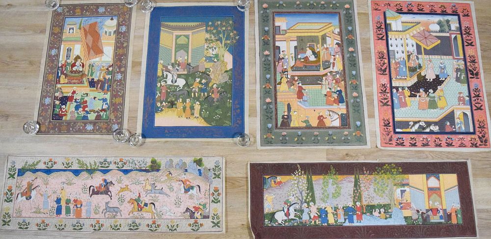 Lot 316: 6 Indo Persian Paintings on Silk