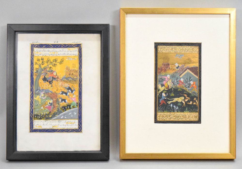 Lot 317: 2 Indo Persian Hunt Scene Paintings