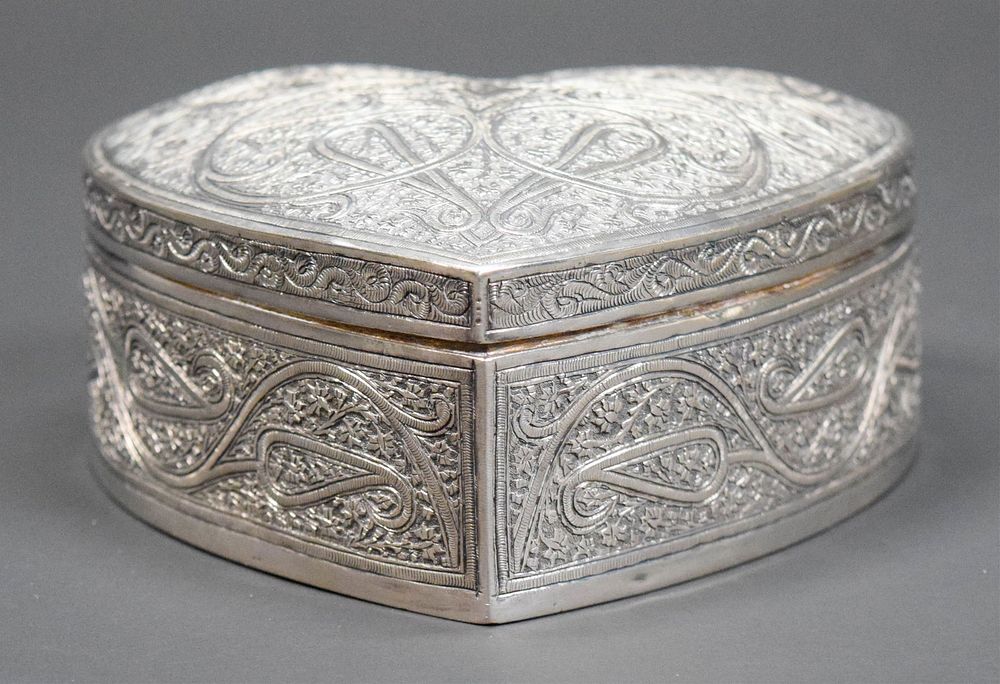 Lot 331: Silver Heart Shaped Spice Box