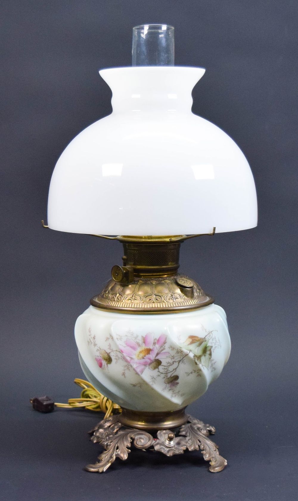 Lot 336: Wave Crest Electrified Kerosene Lamp
