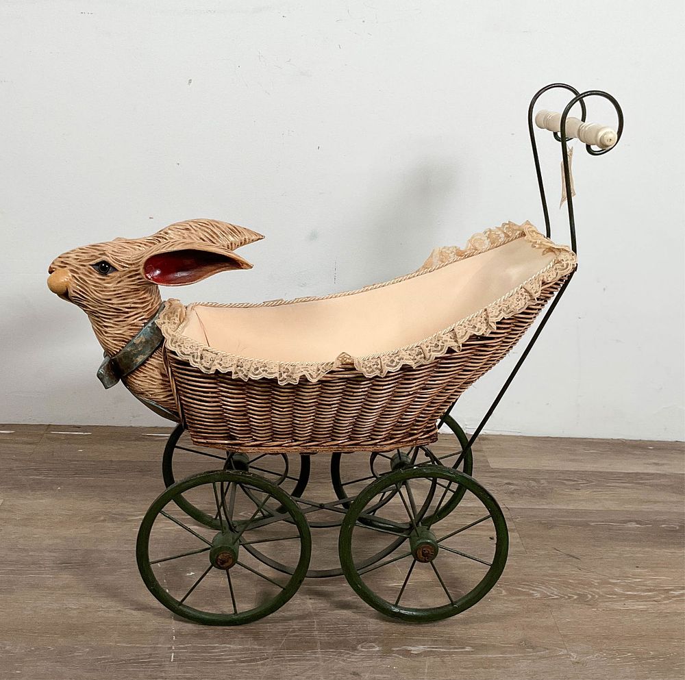 Lot 407: Carved Rabbit Wicker Doll Stroller Wicker
