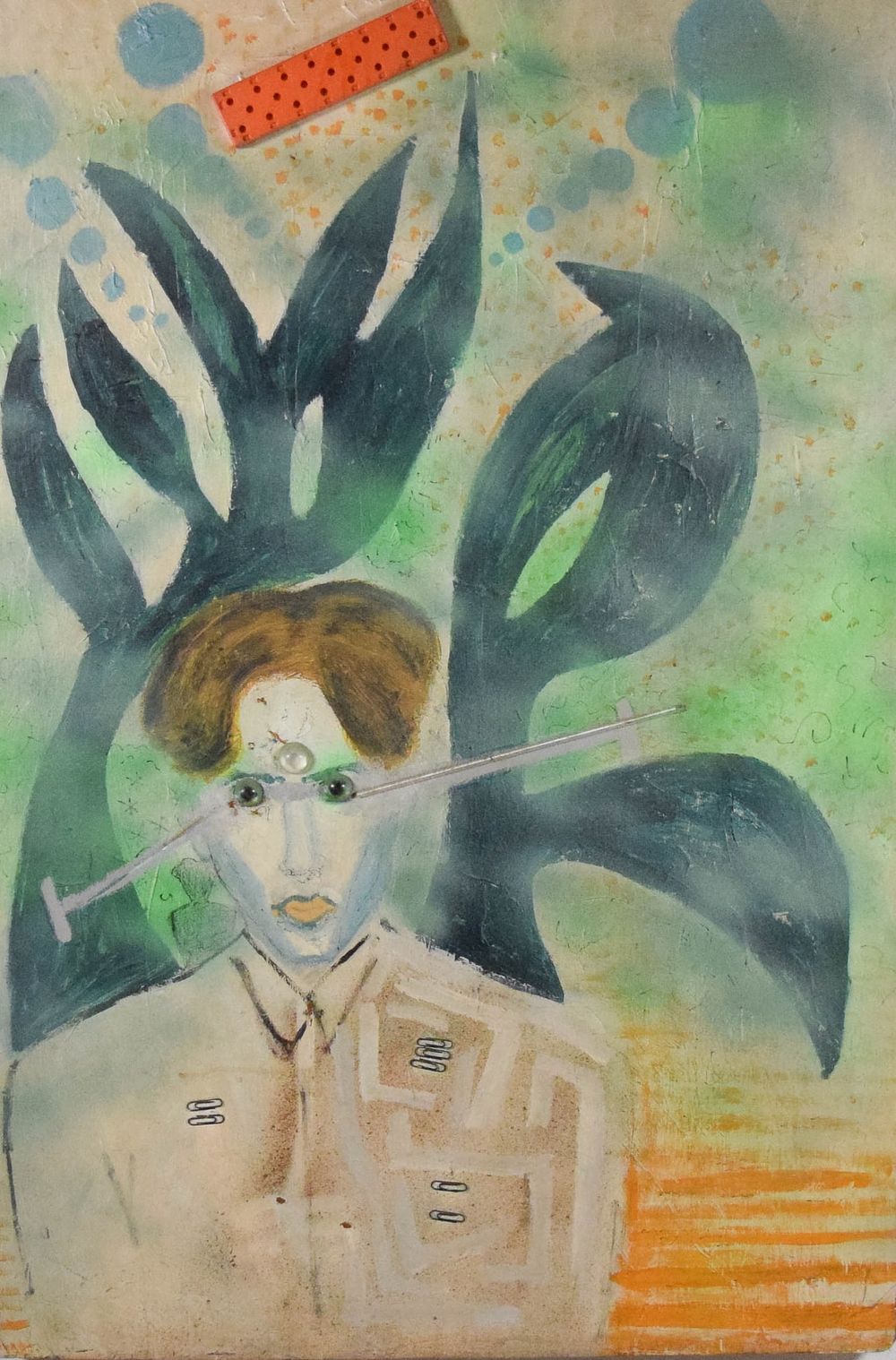 Lot 409: Mixed Media on Wood Panel Portrait
