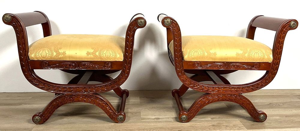Pair French Empire Style Curule Seats. Pair French Empire Style curule seats. These are curule 