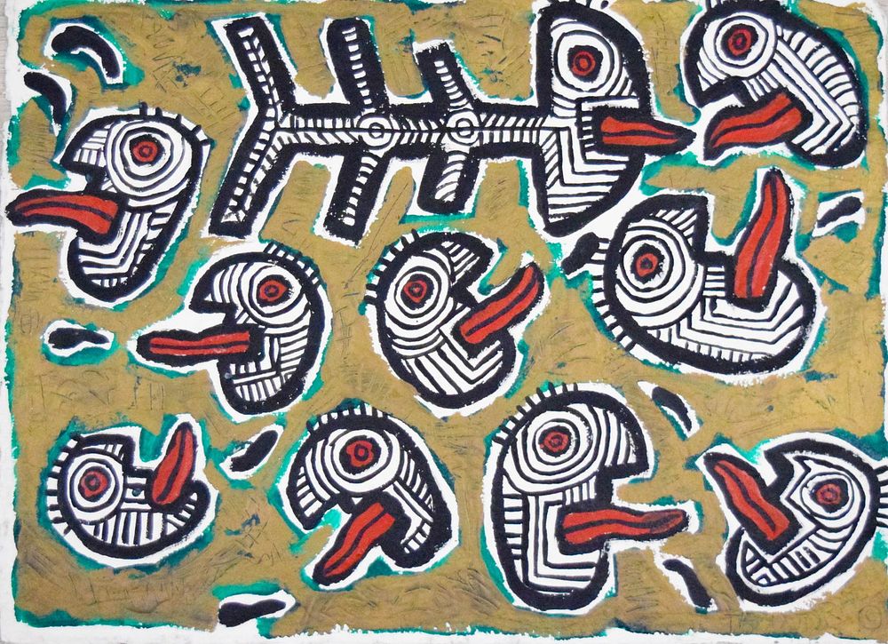 Lot 165: Tabo Toral Mixed Media on Paper Abstract Faces