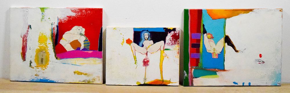 Lot 167: 3 Derek Des Islets Acrylics on Canvas Nudes