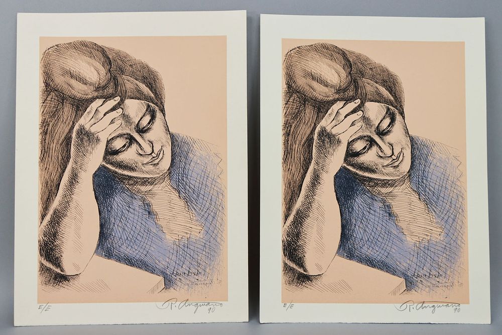 Lot 175: 2 Raul Anguiano Lithographs Pensativa