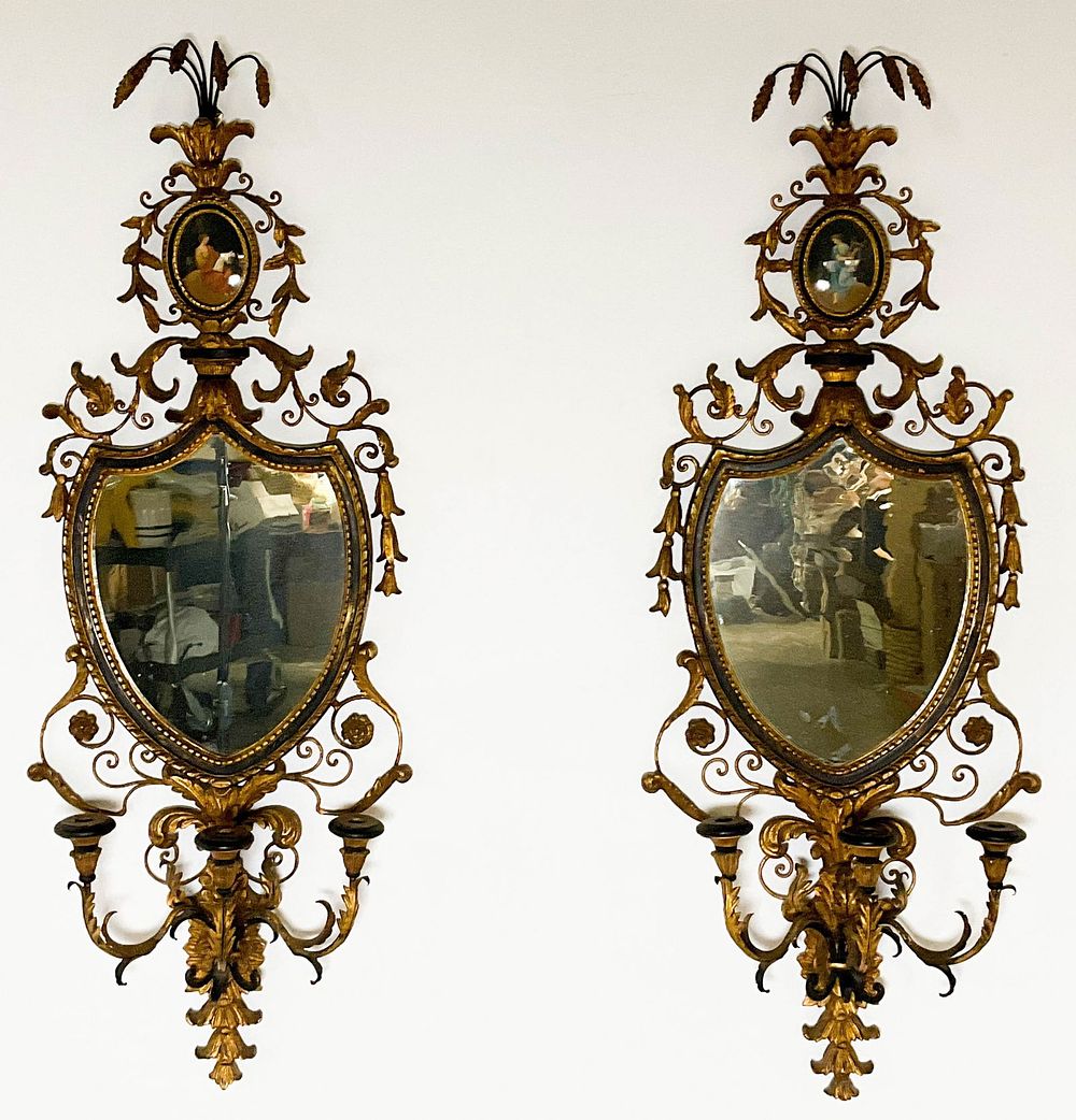 Lot 187: Pair Of Continental Neoclassical Girandole Mirrors
