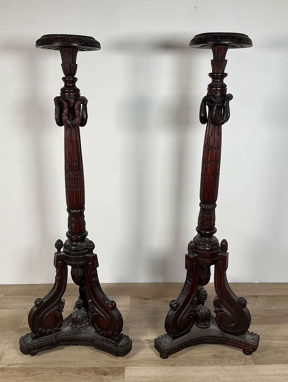 Lot 191: Pair Carved Wood Plant Stands / Torchieres