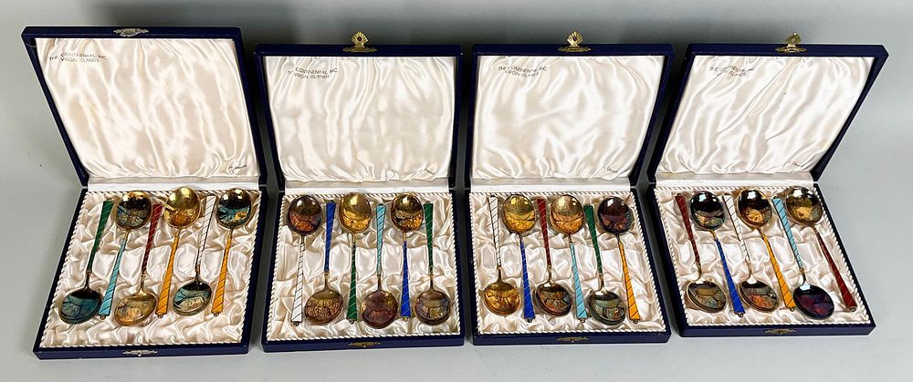 Lot 231: 24 Ela Denmark Sterling Enamel Demitasse Spoons
