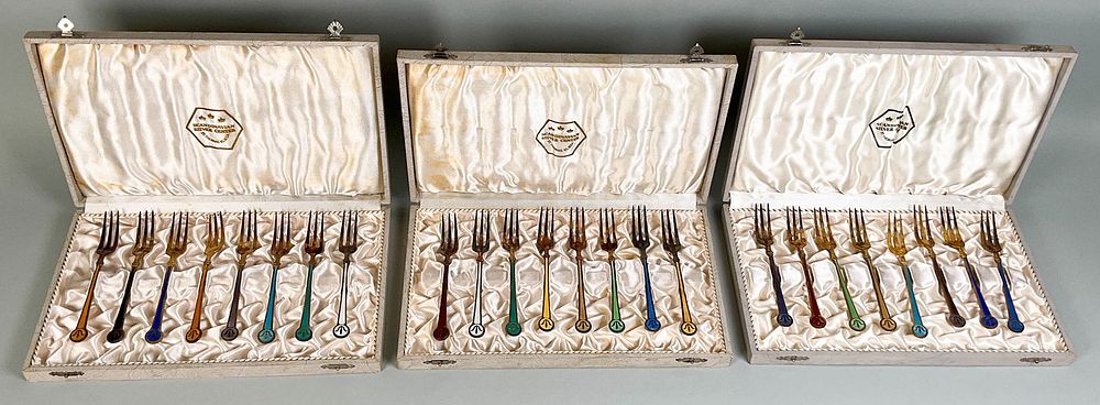 Lot 232: 24 Andersen Sterling Enamel Cocktail Forks