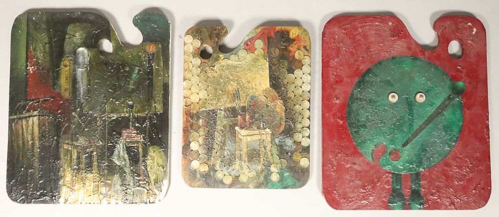 Lot 270: 3 Enrique Baster Mixed Media on Wood Palettes