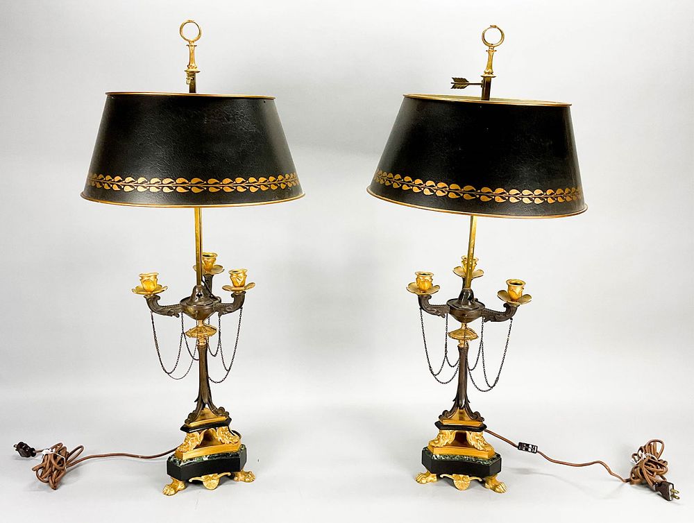 Lot 283: Pair Louis XVI Style Bouillotte Lamps