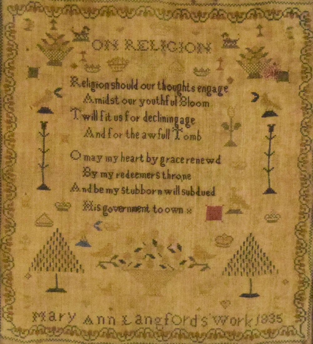 Lot 284: Mary Langford Sampler On Religion 1835
