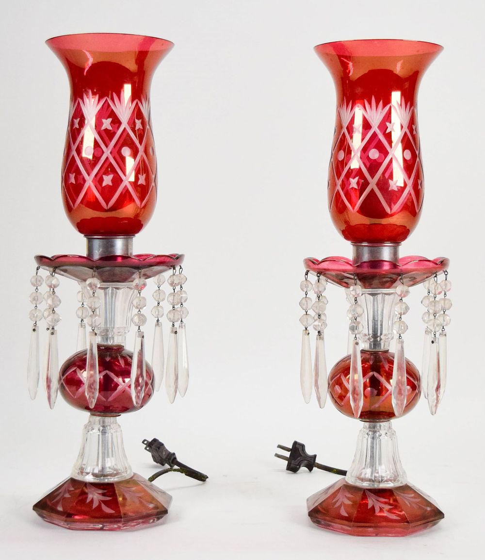 Lot 292: Pair of Cranberry Glass Lusters