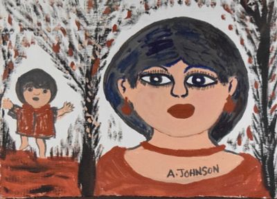 Anderson Johnson Paint on Cardboard Portrait. Anderson Johnson (American, 1915-1998). Paint on