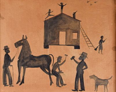 Bill Traylor Folk Art Painting on Cardboard. Bill Traylor (American, 1854-1947). Watercolor on