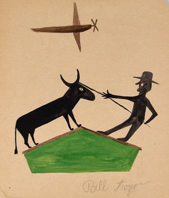 Bill Traylor Folk Art Painting on Cardboard Plane. Bill Traylor (American, 1854-1947). Tempera